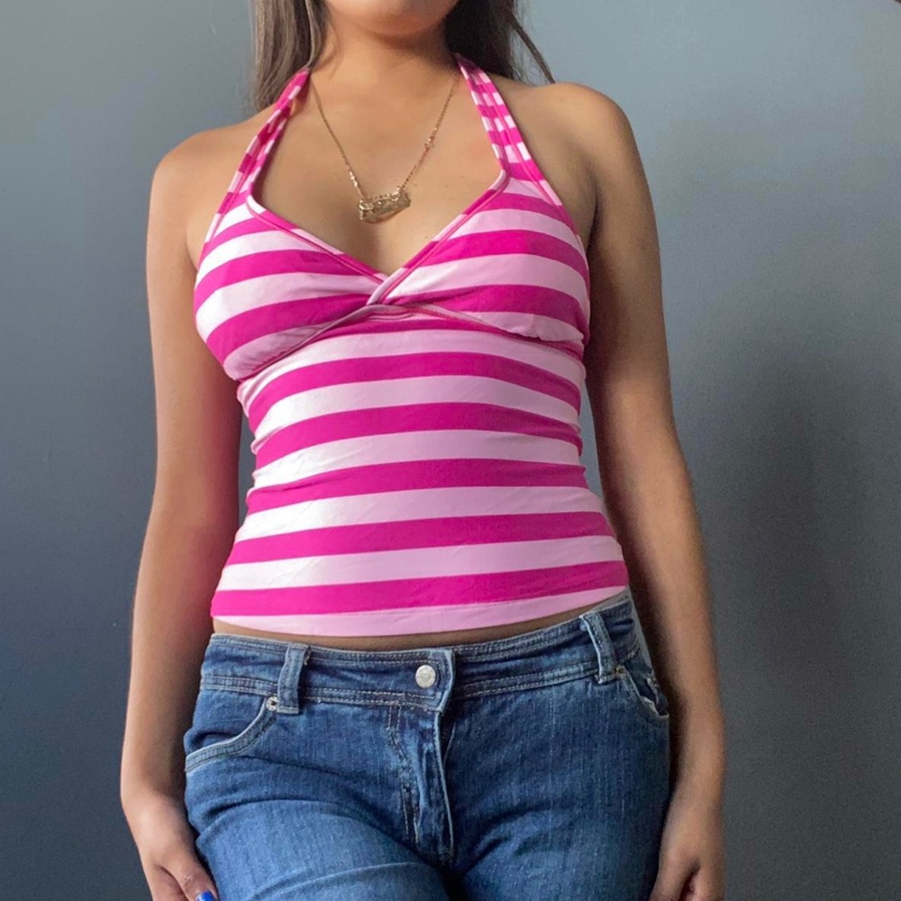 pink striped halter top y2k aesthetic